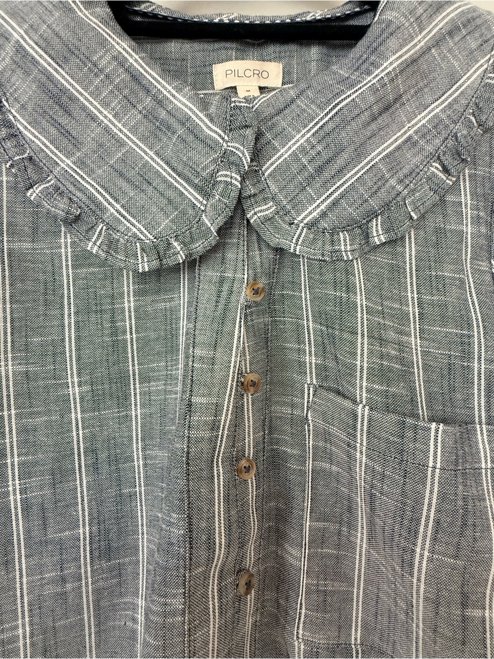 Pilcro Blue and White Striped Ruffle-Collar Button Down Top (Anthropologie) - Picture 2 of 7